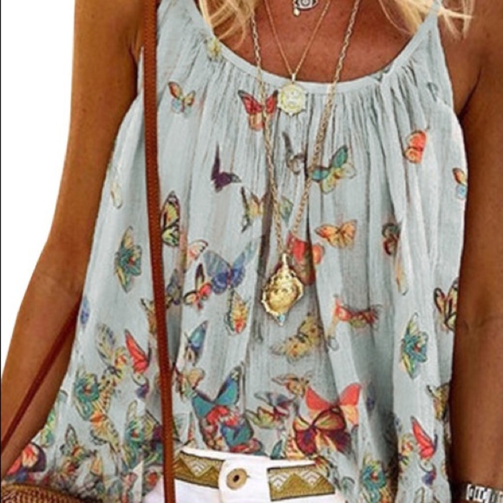 Light Blue Butterfly Print Slip Tank Top